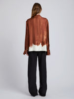 Proenza Schouler Back full length image of model wearing the Mara Top in Double Printed Silk Twill in Sienna Multi 