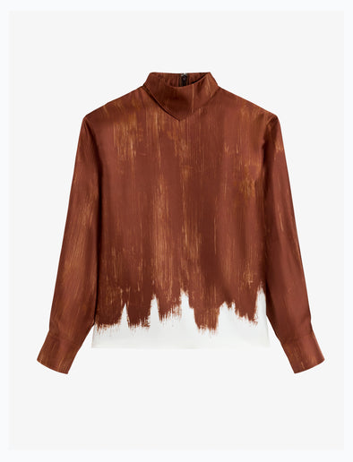 Proenza Schouler Still Life image of the Mara Top in Double Printed Silk Twill in Sienna Multi