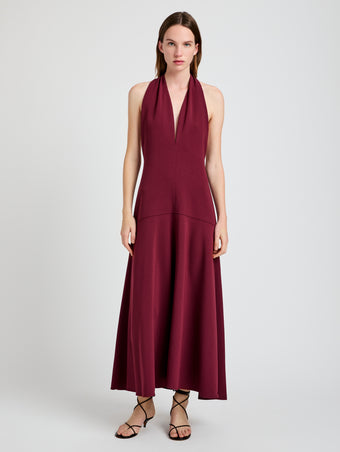 Proenza Schouler front image of model wearing Matte Viscose Crepe Twist Back Dress in oxblood