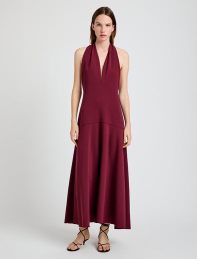 Proenza Schouler front image of model wearing Matte Viscose Crepe Twist Back Dress in oxblood