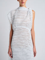 Proenza Schouler Detail image of model wearing Maude Dress in Geo Lace in CLOUD