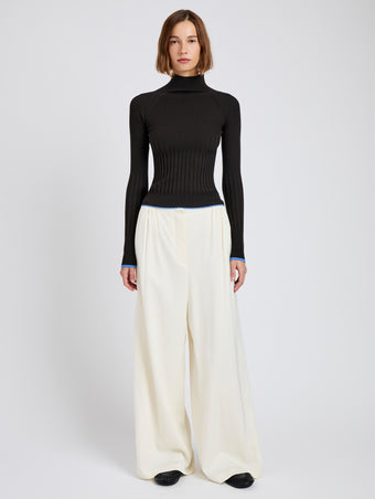 Proenza Schouler Front full length image of model wearing Meadow Pant in Merino Wool Twill in Bone