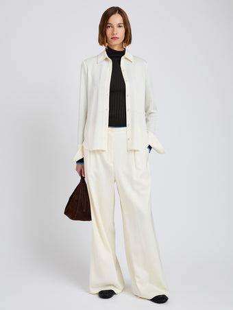 Proenza Schouler Front full length image of model wearing Meadow Pant in Merino Wool Twill in Bone