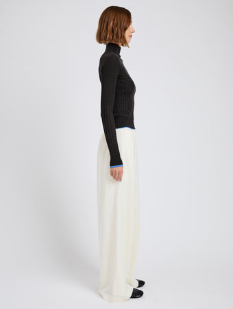 Proenza Schouler Side full length image of model wearing Meadow Pant in Merino Wool Twill in Bone