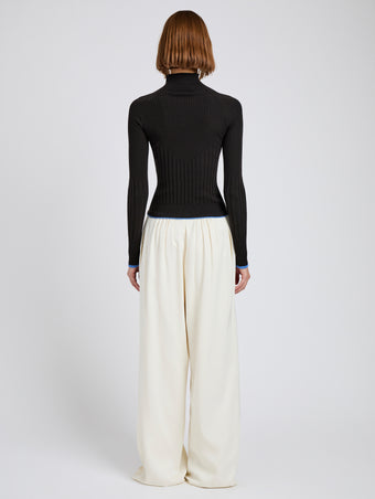 Proenza Schouler Back full length image of model wearing Meadow Pant in Merino Wool Twill in Bone