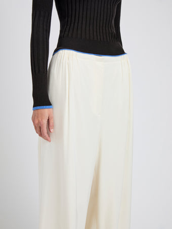 Proenza Schouler detail image of model wearing Meadow Pant in Merino Wool Twill in Bone