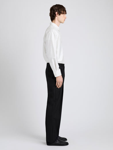 Proenza Schouler Side full length image of model wearing Michel Pant in Wool Suiting in Black