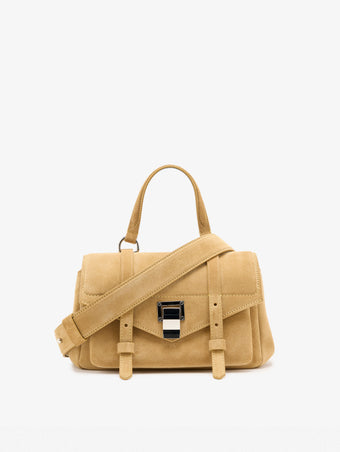 Proenza Schouler Front Still life Image of Mini PS1 Walker in Calf Suede in Hazelnut