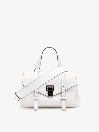 Proenza Schouler Front Still Life Image of Mini PS1 Walker in Smooth Calf in Optic White
