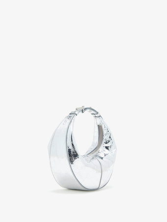 Proenza Schouler Side image of Mini Slide Bag in Crinkle Metallic in Silver