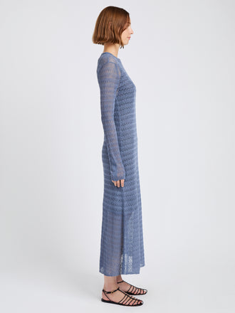 Proenza Schouler Side full length image of model wearing Miriam Dress in Crochet in Slate