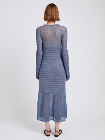 Proenza Schouler Back full length image of model wearing Miriam Dress in Crochet in Slate