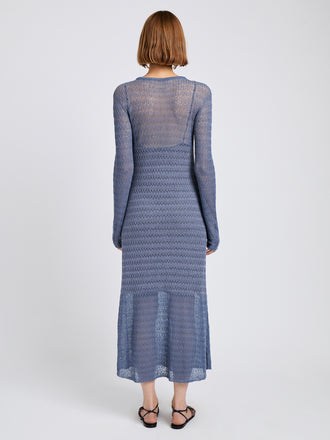 Proenza Schouler Back full length image of model wearing Miriam Dress in Crochet in Slate
