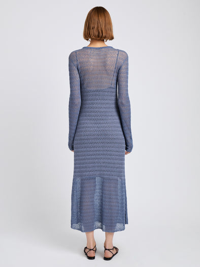 Proenza Schouler Back full length image of model wearing Miriam Dress in Crochet in Slate
