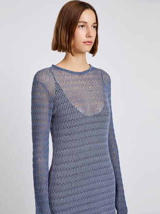 Proenza Schouler Detail image of model wearing Miriam Dress in Crochet in Slate 