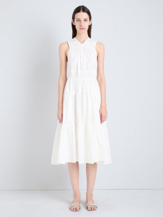 Proenza Schouler Front full length image of Misha Dress in Compact Eco Poplin in white