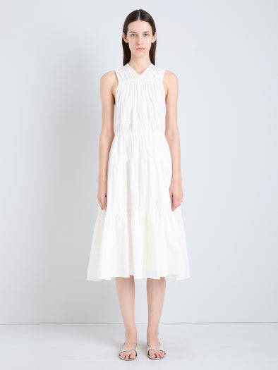 Proenza Schouler Front full length image of Misha Dress in Compact Eco Poplin in white