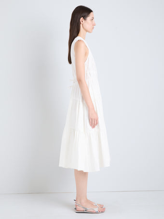 Proenza Schouler Side full length image of Misha Dress in Compact Eco Poplin in white