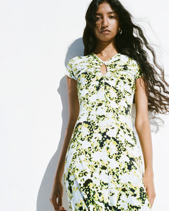 Proenza Schouler Front full length image of model wearing Noelani Dress in Soft Jersey in Straw Multi