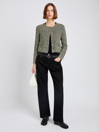 Proenza Schouler Front full length image of model wearing Nidia Macrame Jacket in Cotton in Light Butter/Black