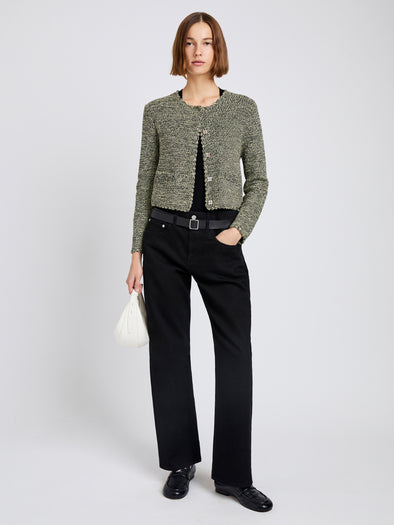 Proenza Schouler Front full length image of model wearing Nidia Macrame Jacket in Cotton in Light Butter/Black