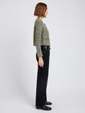 Proenza Schouler Side full length image of model wearing Nidia Macrame Jacket in Cotton in Light Butter/Black