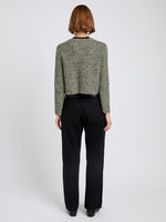 Proenza Schouler Back full length image of model wearing Nidia Macrame Jacket in Cotton in Light Butter/Black