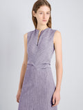 Proenza Schouler Detail Image of model wearing Selene Dress in Static Suiting in Aubergine/White