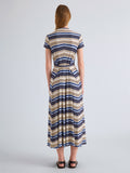 Proenza Schouler Back Full Length Image of Model wearing Noelle Dress in Striped Jersey in Sky Multi