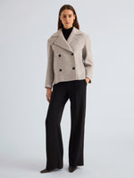 Proenza Schouler Front Full Length on Model Image of Nola Jacket in Brushed Wool Cashmere in Light Grey Melange