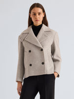 Proenza Schouler Front Cropped on Model Image of Nola Jacket in Brushed Wool Cashmere in Light Grey Melange