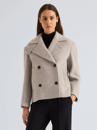 Proenza Schouler Front Cropped on Model Image of Nola Jacket in Brushed Wool Cashmere in Light Grey Melange