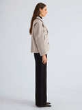 Proenza Schouler Side Full Length on Model Image of Nola Jacket in Brushed Wool Cashmere in Light Grey Melange
