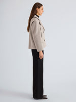 Proenza Schouler Side Full Length on Model Image of Nola Jacket in Brushed Wool Cashmere in Light Grey Melange