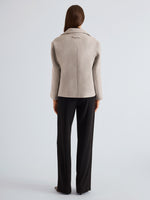 Proenza Schouler Back Full Length on Model Image of Nola Jacket in Brushed Wool Cashmere in Light Grey Melange