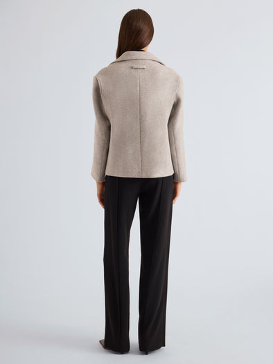 Proenza Schouler Back Full Length on Model Image of Nola Jacket in Brushed Wool Cashmere in Light Grey Melange