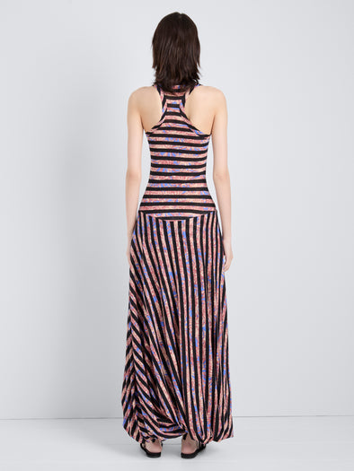 Proenza Schouler Back full length image of model wearing Nour Dress in Printed Tissue Jersey in Pink Multi