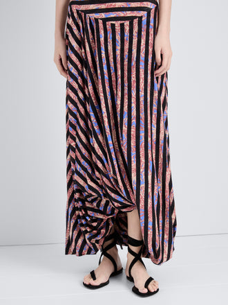 Proenza Schouler Detail image of model wearing Nour Dress in Printed Tissue Jersey in Pink Multi