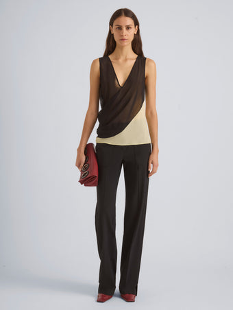 Proenza Schouler Front on Model Image of ORA PANT IN BI-STRETCH LIGHT WOOL in Black