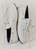 Aerial image of Deck Shoes in Nappa in Ecru on tonal beige background.