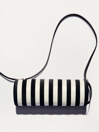Front image of Silo Bag in Pieced Stripes in Black/White