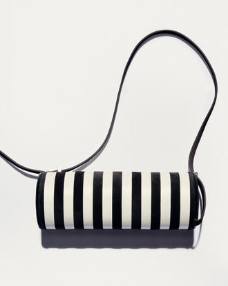 Front image of Silo Bag in Pieced Stripes in Black/White