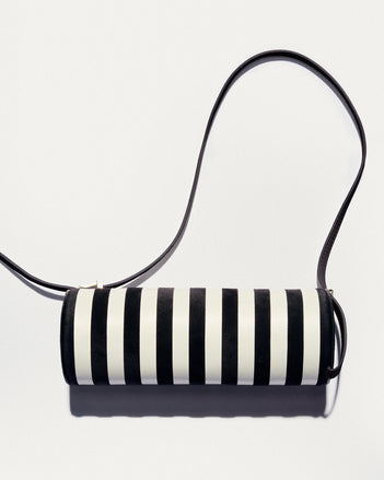 Front image of Silo Bag in Pieced Stripes in Black/White