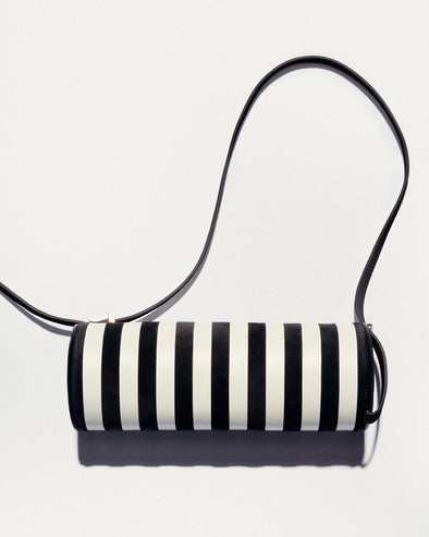 Front image of Silo Bag in Pieced Stripes in Black/White