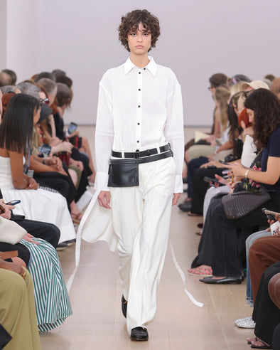 Runway image of the Olympia Dress In Washed Habotai in white