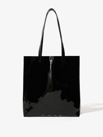 Front view of Walker Tote in Patent in black