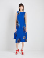Proenza Schouler Front full length image of model wearing Rhetta Dress in Printed Viscose Cady in Cerulean Multi