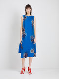 Proenza Schouler Front full length image of model wearing Rhetta Dress in Printed Viscose Cady in Cerulean Multi