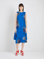 Proenza Schouler Front full length image of model wearing Rhetta Dress in Printed Viscose Cady in Cerulean Multi