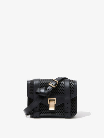 Front image of PS1 Mini Crossbody Bag in Perforated Leather in BLACK